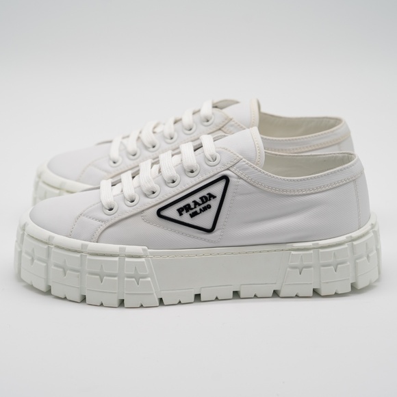 size 39.5eu 9.5 US Prada Double Wheel Platform Sneaker White Nylon - Picture 4 of 16